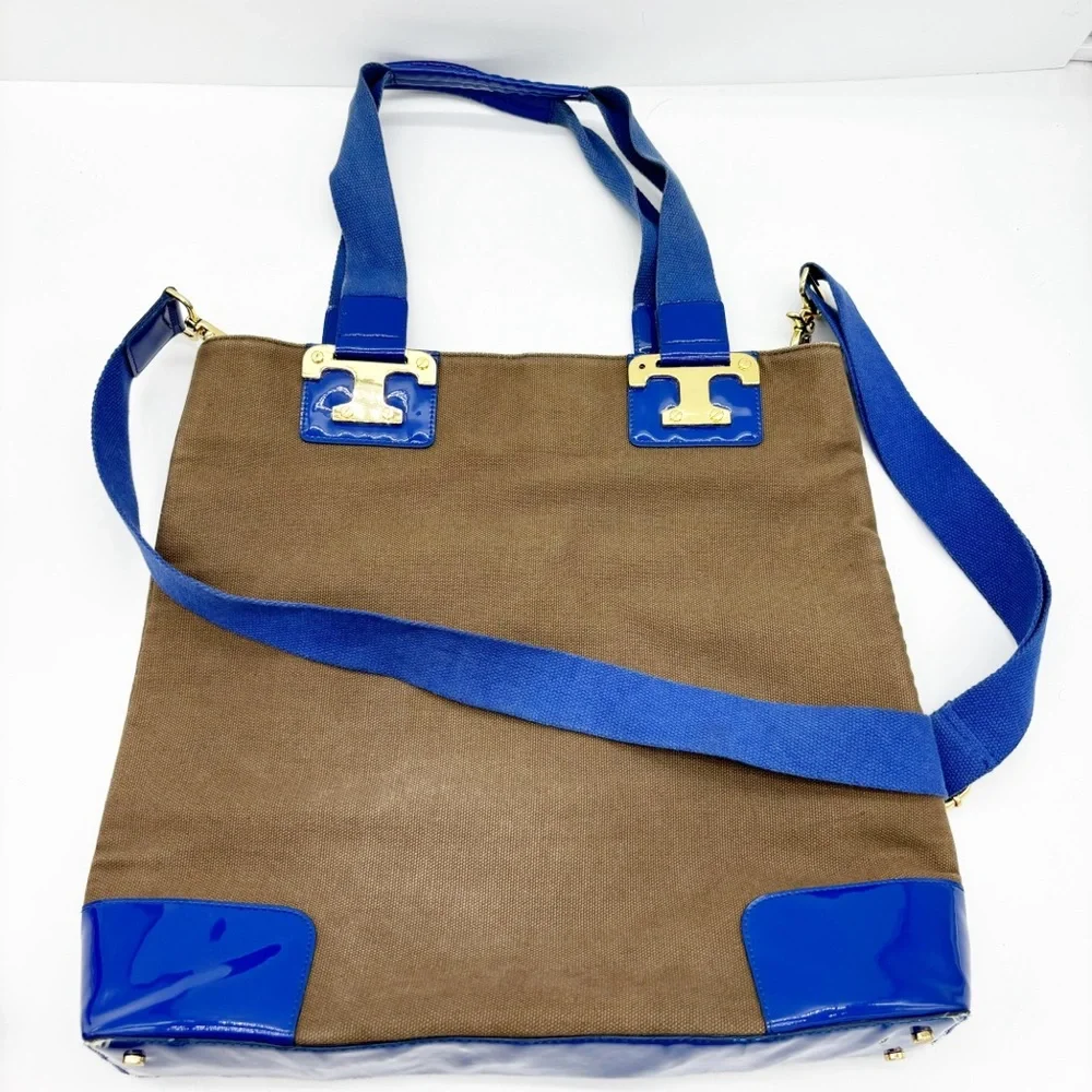 Tory Burch Patent Leather and Canvas Tote